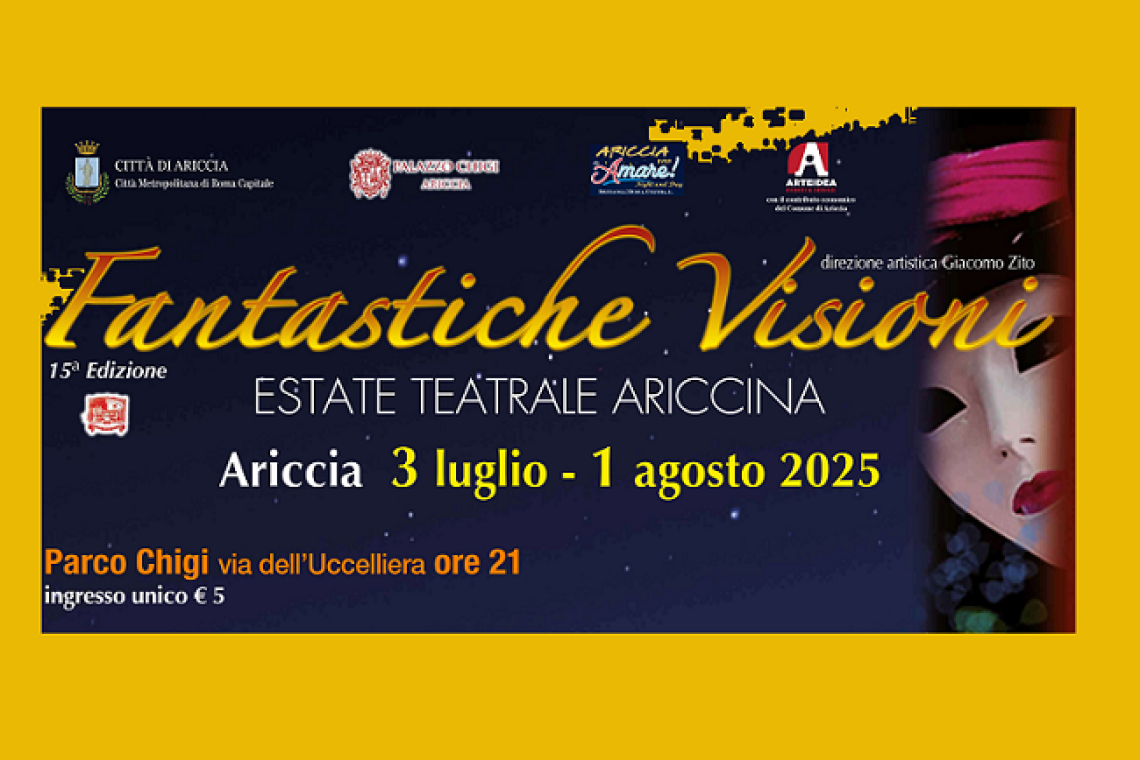 Ariccia, il 3 luglio "Fantastiche Visioni" al Parco Chigi: Greg, Anna Mazzamauro, Michele Placido, Enzo Decaro e Gene Gnocchi per un'estate da sogno!